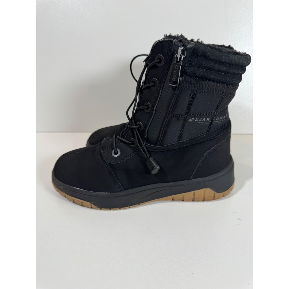 Pajar Canada Kids Winter Snow Boots Black Faux Fur Lined Lace-Up Zip Boys 2 /33